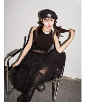 다리치 로고 레이스 롱 원피스