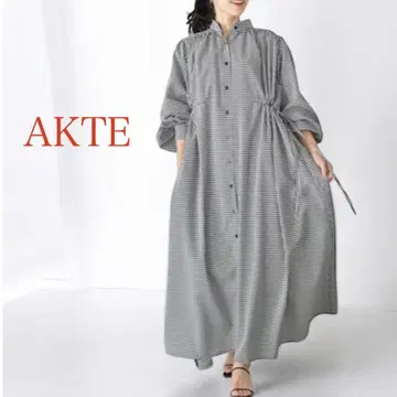 AKTE 사이드 코드 롱 셔츠 원피스 깅엄 체크