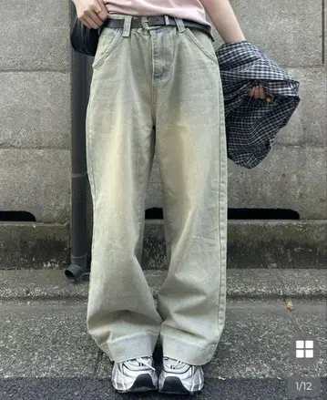 NUGU 워시 와이드 핏 데님 팬츠