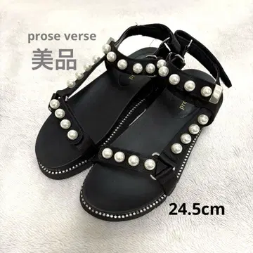 prose verse 프로즈 베일 펄 통굽 샌들 큐빅 블랙
