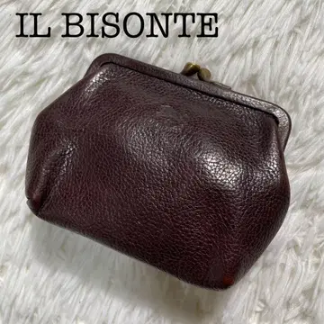 새상품급 IL BISONTE 일비종떼 가마구치 코인 케이스 브라운 로고