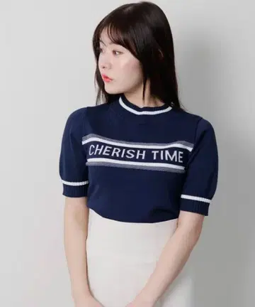 립 서비스 네이비 반팔 니트