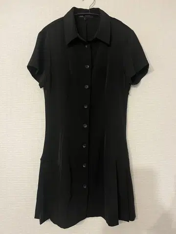 블랙 버튼 미니 원피스 사이드 지퍼
