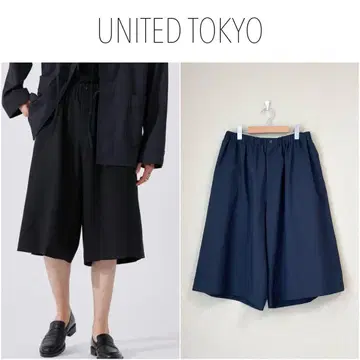 UNITED TOKYO 린넨 라이크 개더 하프 팬츠 허리밴딩 M 블랙