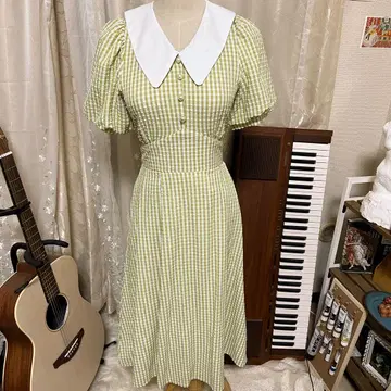 깅엄 체크 반팔 원피스