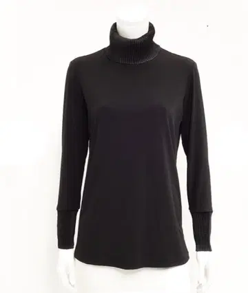 스페치오 셔틀 플리츠 터틀넥 풀오버 티셔츠 블랙