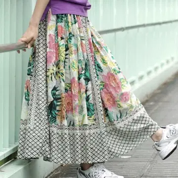 새상품 즈티 인도 코튼 맥시 스커트 트로피컬 플라워