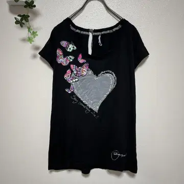 Desigual 데시구알 블랙 하트 나비 스팽글 백 리본