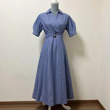 내추럴 뷰티 베이직 벨트 여름 스트라이프 원피스 블루