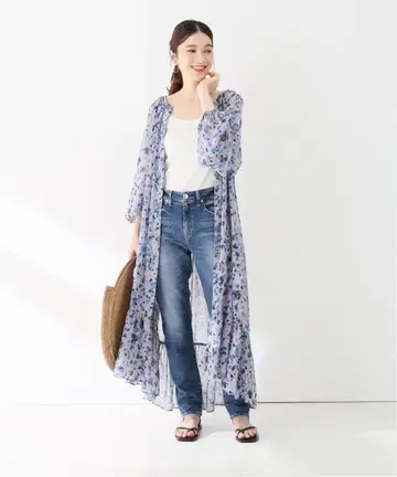 택 포함 미사용 새상품 Spick & Span 플라워 쉬폰 개더 원피스