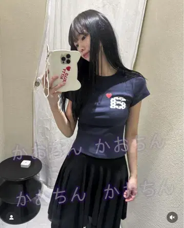 AEAE 네이비 반팔 티셔츠 하트 도트