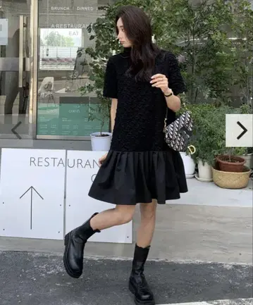 와플 페플럼 드레스
