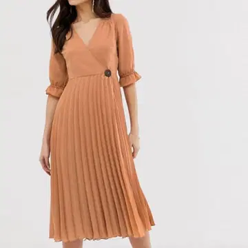 ASOS 아소스 랩 플리츠 롱 원피스 EU36 페티코트 포함