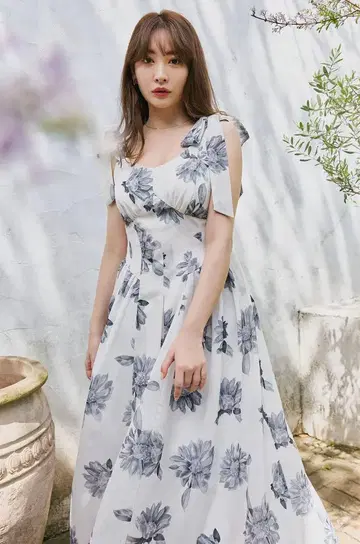 herlipto 해바라기 프린트 미디 드레스