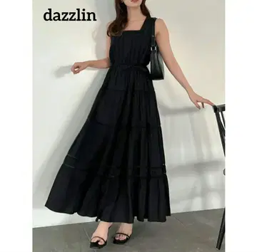 dazzlin 사다리 레이스 티어드 원피스 블랙 프리 사이즈