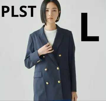 PLST 플라스테 골드 버튼 세탁 가능한 더블 테일러드 자켓 린넨 혼방