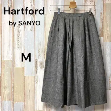 산요 Hartford 글렌체크 무늬 롱 플레어 스커트 그레이 M