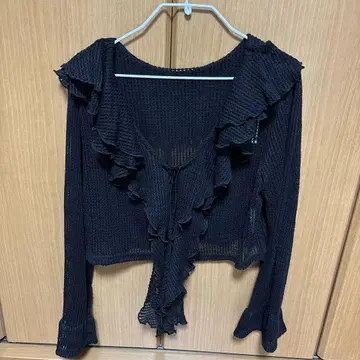 긴팔 프릴 가디건 블랙 한국 패션