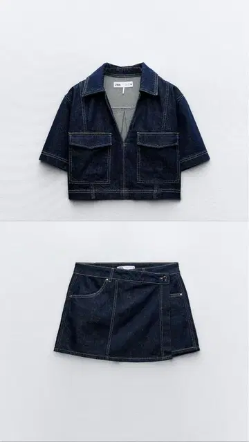 ZARA 자라 데님 크롭 셔츠 스코트 셋업 새상품급
