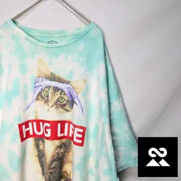 DOM 애니멀 티셔츠 CAT 고양이 HUGLIFE 타이다이 오버 사이즈