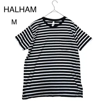 컨디션 최상 HALHA V넥 반팔 티셔츠 스트레치 보더 면100% M