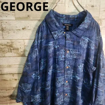GEORGE 레이온 셔츠 3XL 파랑 드레이프감 알로하 오버 사이즈