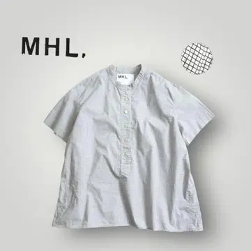 [새상품급] MHL. 풀오버 반팔 셔츠 M 깅엄 체크 화이트 블랙