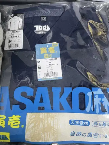 ASAKO 긴팔 셔츠 M 사이즈 네이비 화이트 도라이치