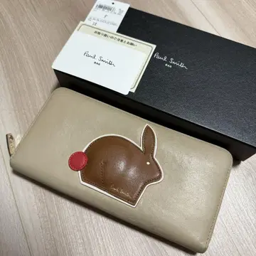 폴스미스 장지갑 가죽 베이지 라운드 지퍼 토끼 모티브