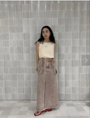 아메리 메디 인버트 서스펜더 데님 스커트
