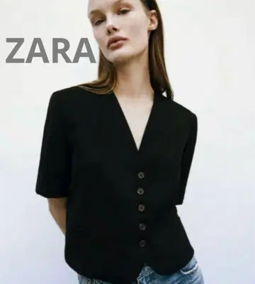 ZARA 자라 테일러드풍 반팔 자켓 S 사이즈 블랙 크롭