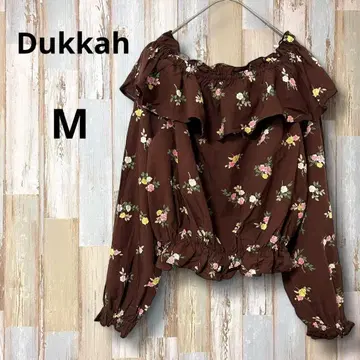 Dukkah 긴팔 블라우스 올 패턴 꽃무늬 프릴 오프숄더 M 코튼 혼방