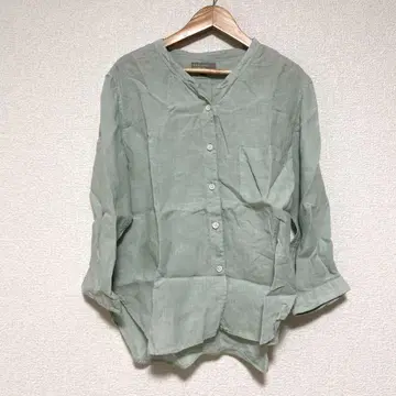 새상품급//마가렛호웰 파인 린넨 노카라 셔츠 민트 린넨