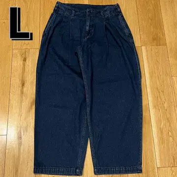 남성용 L 와이드 데님 배기 테이퍼드 다크 네이비 턱 Cepo 청바지