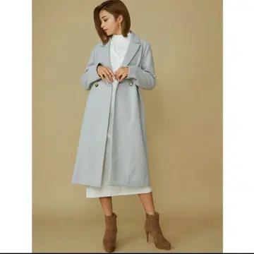 미사용 라이트 그레이 더블 브레스트 코트