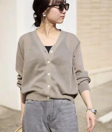 slobeiena 린넨 네이비 시어 가디건