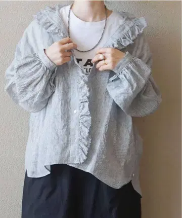 journal standard luxe 린넨 스트라이프 프릴 블라우스