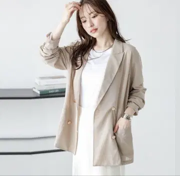 SUGAR BISKET 자켓 시어 메쉬 더블 자켓 베이지