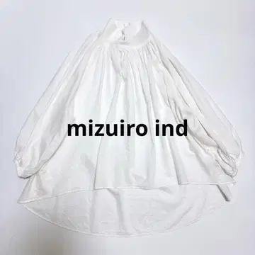 mizuiro ind 개더 셔츠 블라우스 A 라인 플레어 백 버튼