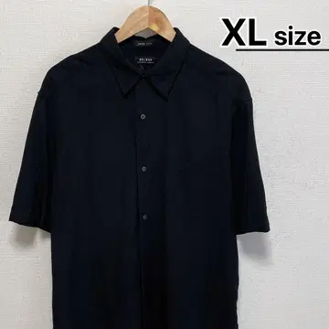 미국 구제 의류 실크 셔츠 반팔 XL 블랙 검정 체크 무늬 레귤러 카라