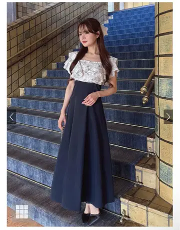 꽃무늬 프릴 블라우스 도킹 플레어 원피스 [pm587a]