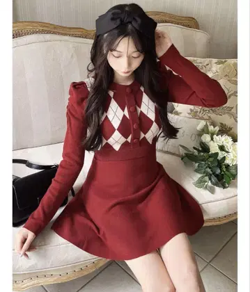 아가일 무늬 미니 플레어 원피스
