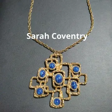 Sarah Coventry 목걸이 기하학 패턴 페이크 라피스 라줄리