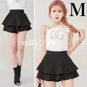 새상품 택 포함 다리치 내로우 플리츠 티어드 미니 스커트 M 블랙