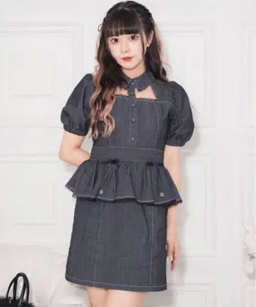 pium 페플럼 데님 미니 원피스 블랙 데님