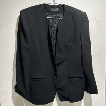블랙 노카라 자켓 울 혼방