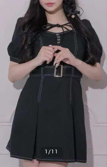 pium 플리츠 벨트 미니 원피스 블랙