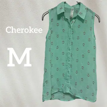 Cherokee [M] 민트 그린 닻 패턴 슬리브리스 셔츠