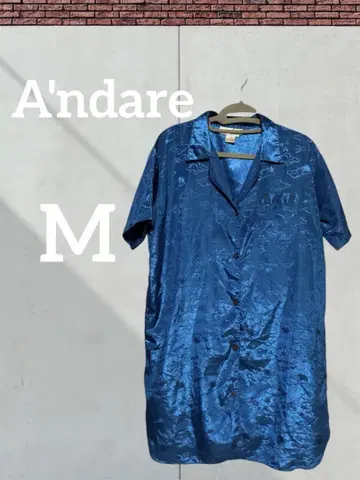 A'ndare [M] 실크 혼방 파랑 반팔 셔츠