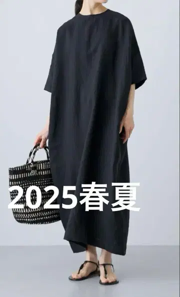 카구레 린넨 크루넥 와이드 원피스 블랙 사이즈 1